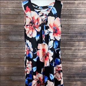 Floral back lace up with pockets dress